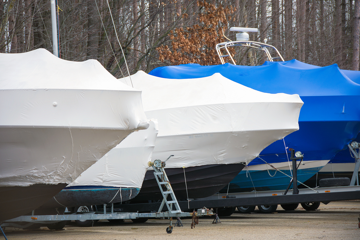 boats covered in shrinkwrap