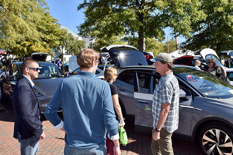 Anne Arundel County Executive Steuart Pittman checks out Electric Vehicles at Annapolis NDEW Kick Gas EV Showcase Sept 2021