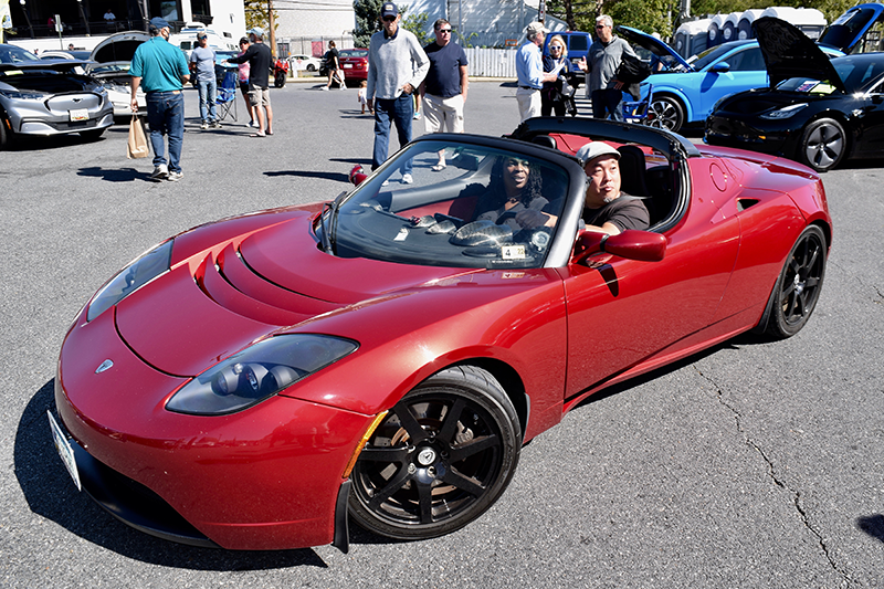 Mel Hsieh drives his Tesla Roadster at Annapolis NDEW Kick Gas EV Showcase Sept 2021