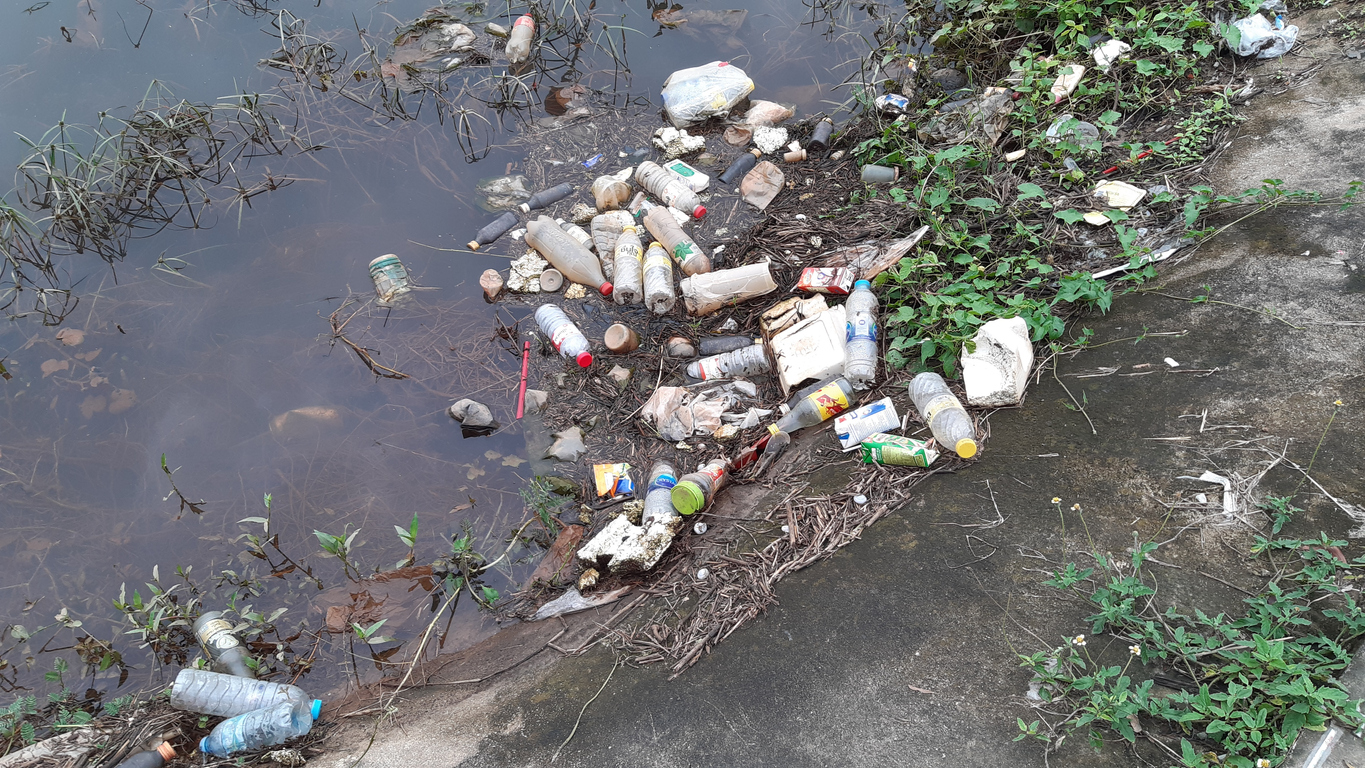 littered waterway